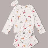 طقم بيجامة بطباعة فلامنجو مع قناع عين